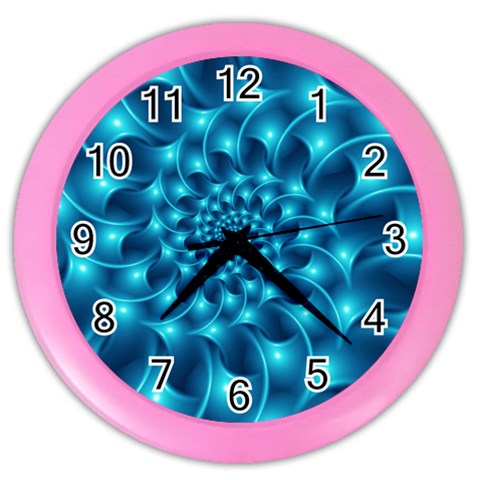 Glossy Light Blue Spiral Fractal Color Wall Clock from ArtsNow.com Front