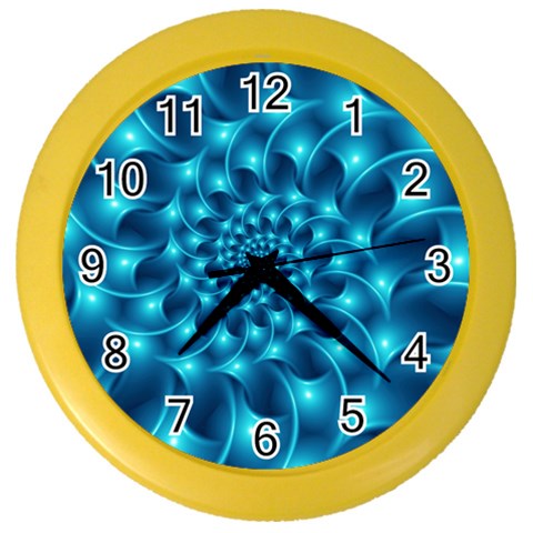 Glossy Light Blue Spiral Fractal Color Wall Clock from ArtsNow.com Front