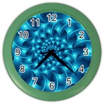 Glossy Light Blue Spiral Fractal Color Wall Clock