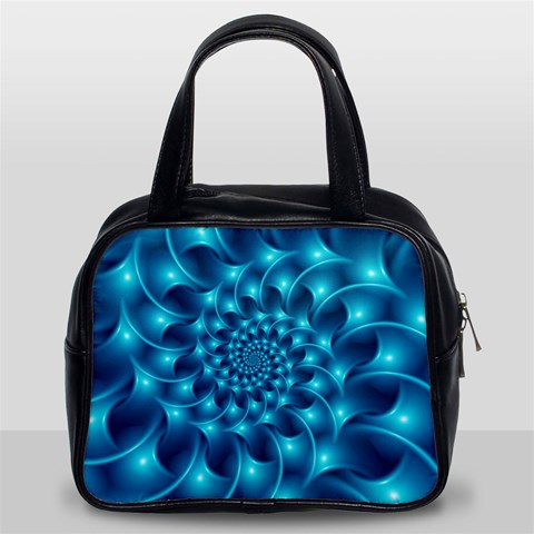 Glossy Light Blue Spiral Fractal Classic Handbag (Two Sides) from ArtsNow.com Front