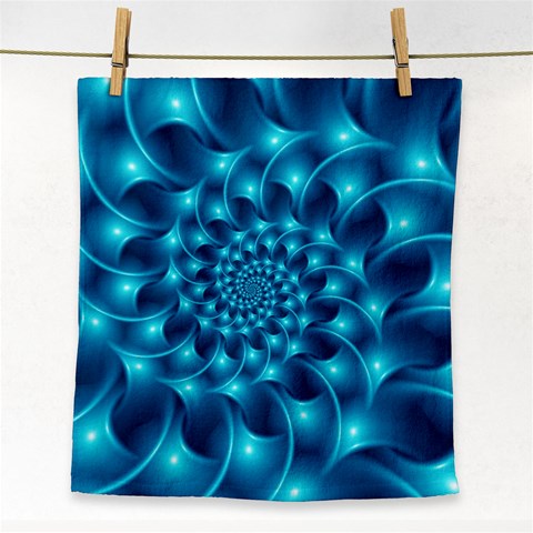 Glossy Light Blue Spiral Fractal Face Towel from ArtsNow.com Front