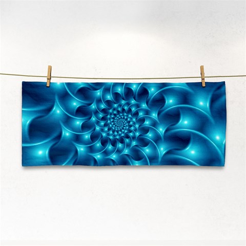 Glossy Light Blue Spiral Fractal Hand Towel from ArtsNow.com Front