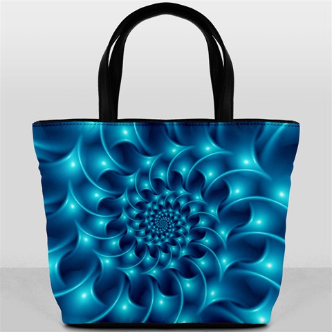 Glossy Light Blue Spiral Fractal Bucket Bag from ArtsNow.com Front