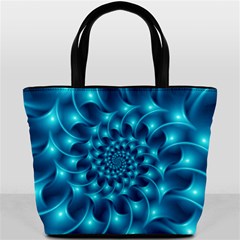 Glossy Light Blue Spiral Fractal Bucket Bag from ArtsNow.com Front