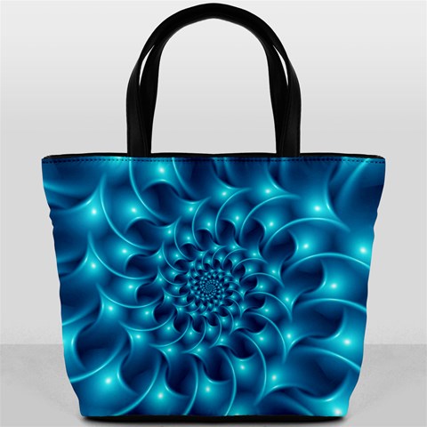 Glossy Light Blue Spiral Fractal Bucket Bag from ArtsNow.com Back