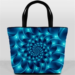 Glossy Light Blue Spiral Fractal Bucket Bag from ArtsNow.com Back