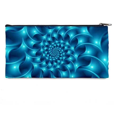 Glossy Light Blue Spiral Fractal Pencil Case from ArtsNow.com Back