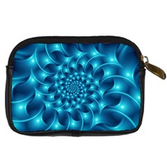 Glossy Light Blue Spiral Fractal Digital Camera Leather Case from ArtsNow.com Back