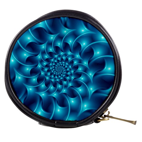 Glossy Light Blue Spiral Fractal Mini Makeup Bag from ArtsNow.com Front