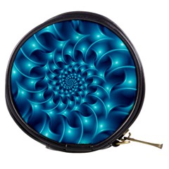 Glossy Light Blue Spiral Fractal Mini Makeup Bag from ArtsNow.com Front