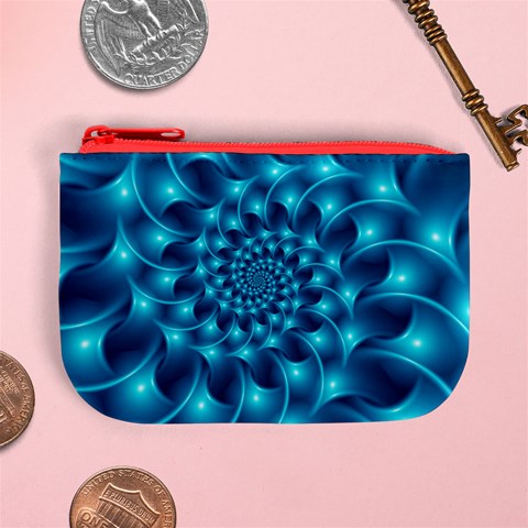 Glossy Light Blue Spiral Fractal Mini Coin Purse from ArtsNow.com Front