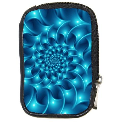 Glossy Light Blue Spiral Fractal Compact Camera Leather Case from ArtsNow.com Front