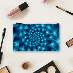 Glossy Light Blue Spiral Fractal Cosmetic Bag (Small) from ArtsNow.com Front