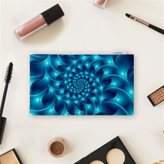 Glossy Light Blue Spiral Fractal Cosmetic Bag (Small) from ArtsNow.com Back