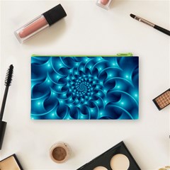 Glossy Light Blue Spiral Fractal Cosmetic Bag (Small) from ArtsNow.com Back