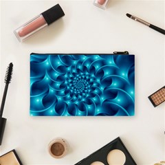 Glossy Light Blue Spiral Fractal Cosmetic Bag (Small) from ArtsNow.com Back