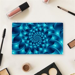 Glossy Light Blue Spiral Fractal Cosmetic Bag (Medium) from ArtsNow.com Front