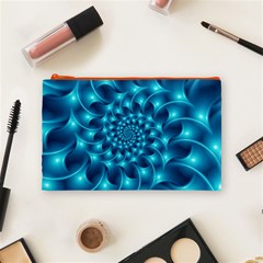 Glossy Light Blue Spiral Fractal Cosmetic Bag (Medium) from ArtsNow.com Front