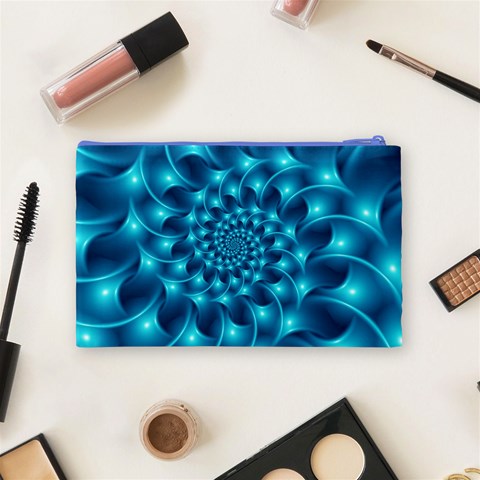 Glossy Light Blue Spiral Fractal Cosmetic Bag (Medium) from ArtsNow.com Back