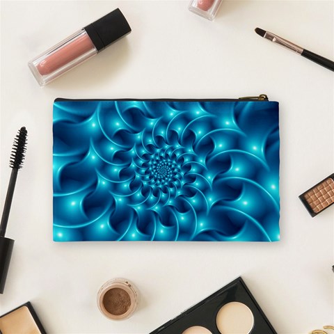 Glossy Light Blue Spiral Fractal Cosmetic Bag (Medium) from ArtsNow.com Back