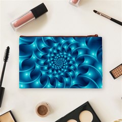 Glossy Light Blue Spiral Fractal Cosmetic Bag (Medium) from ArtsNow.com Back