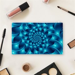 Glossy Light Blue Spiral Fractal Cosmetic Bag (Medium) from ArtsNow.com Back