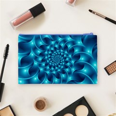 Glossy Light Blue Spiral Fractal Cosmetic Bag (Medium) from ArtsNow.com Back