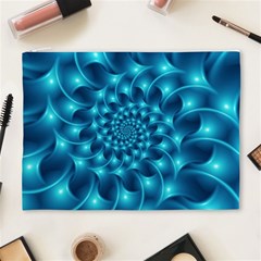 Glossy Light Blue Spiral Fractal Cosmetic Bag (XL) from ArtsNow.com Front