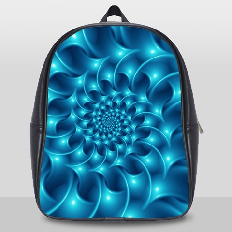 Glossy Light Blue Spiral Fractal School Bag (Large) from ArtsNow.com Front