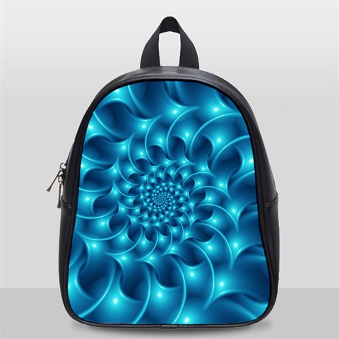 Glossy Light Blue Spiral Fractal School Bag (Small) from ArtsNow.com Front