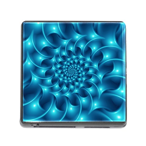 Glossy Light Blue Spiral Fractal Memory Card Reader (Square) from ArtsNow.com Front