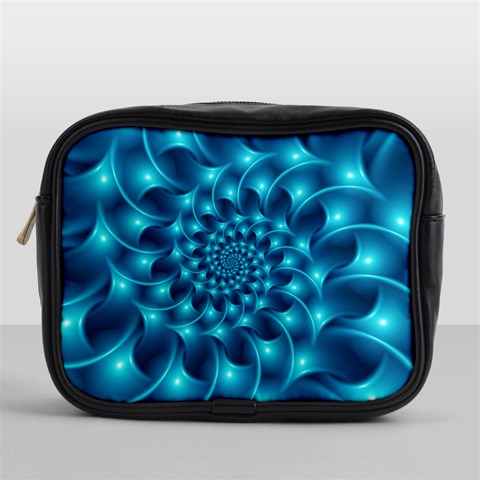 Glossy Light Blue Spiral Fractal Mini Toiletries Bag (One Side) from ArtsNow.com Front