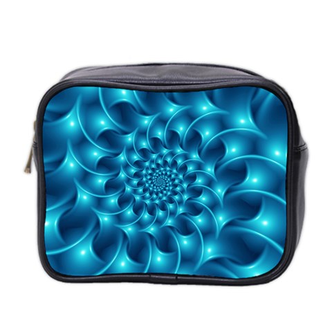 Glossy Light Blue Spiral Fractal Mini Toiletries Bag (Two Sides) from ArtsNow.com Front