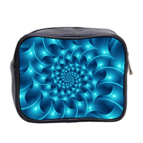 Glossy Light Blue Spiral Fractal Mini Toiletries Bag (Two Sides) from ArtsNow.com Back