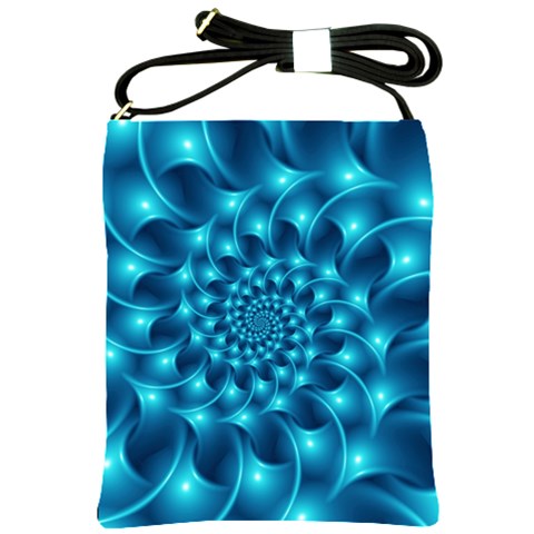 Glossy Light Blue Spiral Fractal Shoulder Sling Bag from ArtsNow.com Front