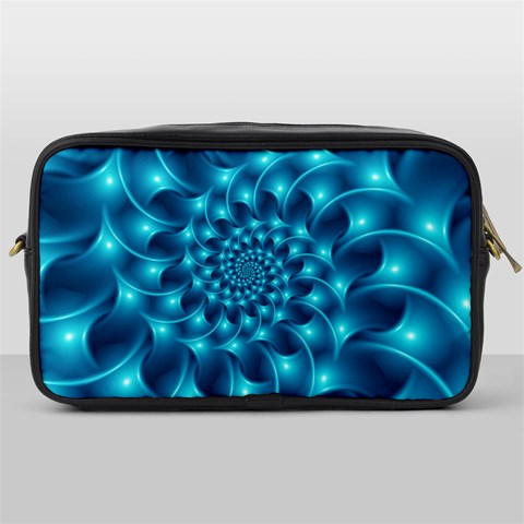 Glossy Light Blue Spiral Fractal Toiletries Bag (One Side) from ArtsNow.com Front