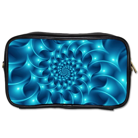 Glossy Light Blue Spiral Fractal Toiletries Bag (Two Sides) from ArtsNow.com Front