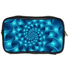 Glossy Light Blue Spiral Fractal Toiletries Bag (Two Sides) from ArtsNow.com Front