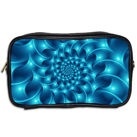 Glossy Light Blue Spiral Fractal Toiletries Bag (Two Sides) from ArtsNow.com Back