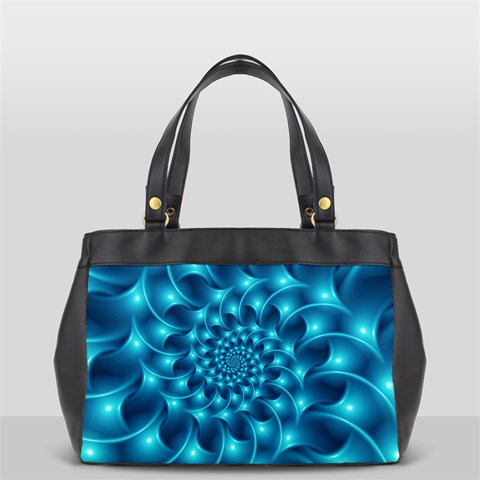 Glossy Light Blue Spiral Fractal Oversize Office Handbag from ArtsNow.com Front