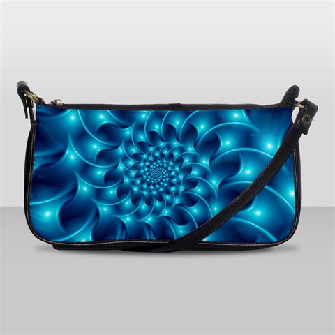 Glossy Light Blue Spiral Fractal Shoulder Clutch Bag from ArtsNow.com Front