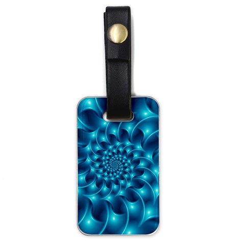 Glossy Light Blue Spiral Fractal Luggage Tag (one side) from ArtsNow.com Front