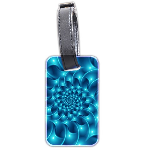 Glossy Light Blue Spiral Fractal Luggage Tag (two sides) from ArtsNow.com Front