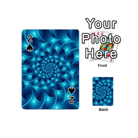 Glossy Light Blue Spiral Fractal Playing Cards 54 (Mini) from ArtsNow.com Front - Spade2