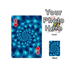 Queen Glossy Light Blue Spiral Fractal Playing Cards 54 (Mini) from ArtsNow.com Front - HeartQ