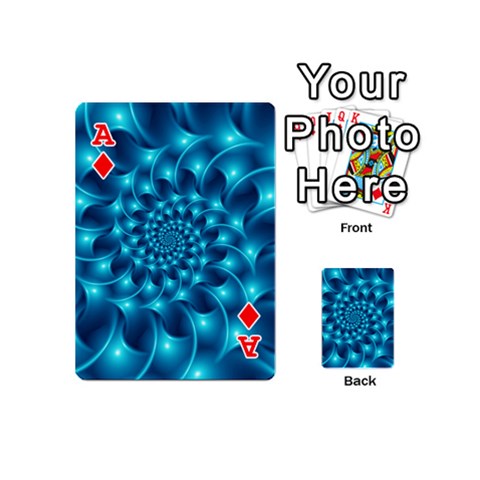 Ace Glossy Light Blue Spiral Fractal Playing Cards 54 (Mini) from ArtsNow.com Front - DiamondA