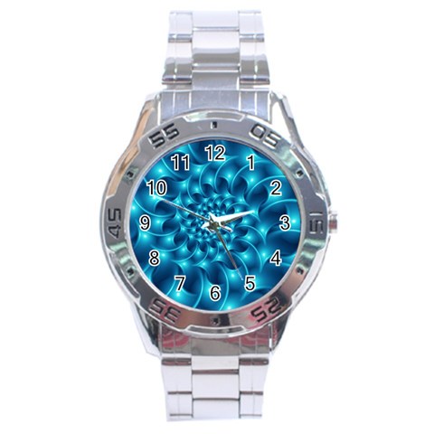 Glossy Light Blue Spiral Fractal Stainless Steel Analogue Watch from ArtsNow.com Front