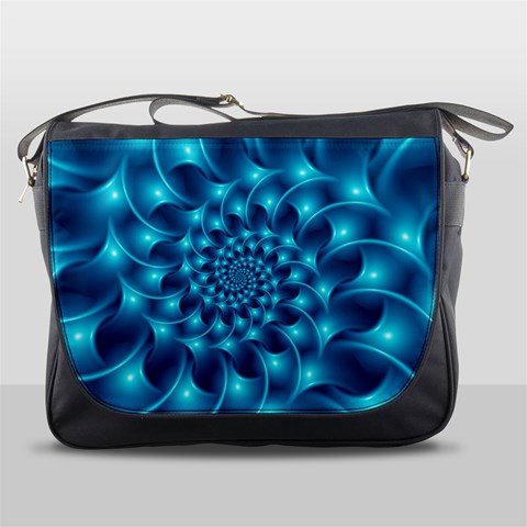 Glossy Light Blue Spiral Fractal Messenger Bag from ArtsNow.com Front