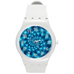 Glossy Light Blue Spiral Fractal Round Plastic Sport Watch (M)