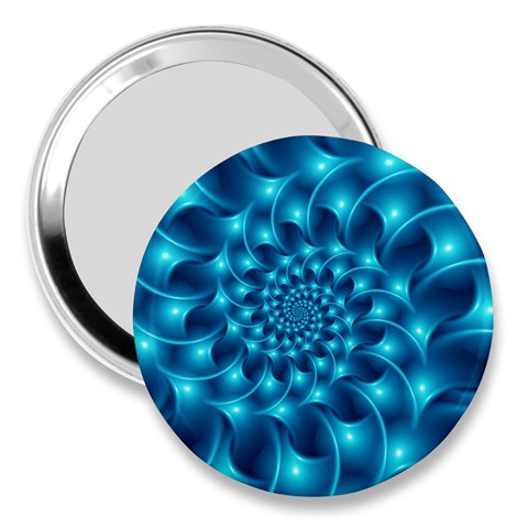 Glossy Light Blue Spiral Fractal 3  Handbag Mirror from ArtsNow.com Front